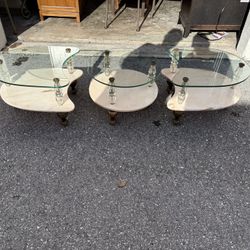 3-Piece Glass & Marble Coffee Table Set – Elegant Living Room Tables