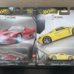 Hot Wheels Premium Car Culture Timeless Icons Mix Ferrari F50 And Porsche Carrera GT Lot Of 2 NEW