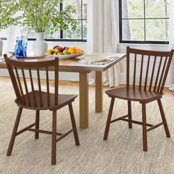 Winston Brown Classic Windsor Dining Chair Solid Wood Farmhouse Dining Chair with Spindle Back Set of 2