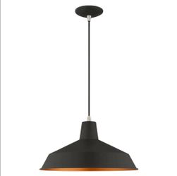 Lighting Metal Shade - 16" One Light Mini Pendant, Black Finish with Black Metal/Gold Shade