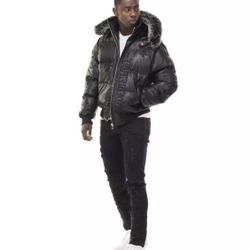 Smoke Rise bomber Puffy Faux LEATHER JACKET 