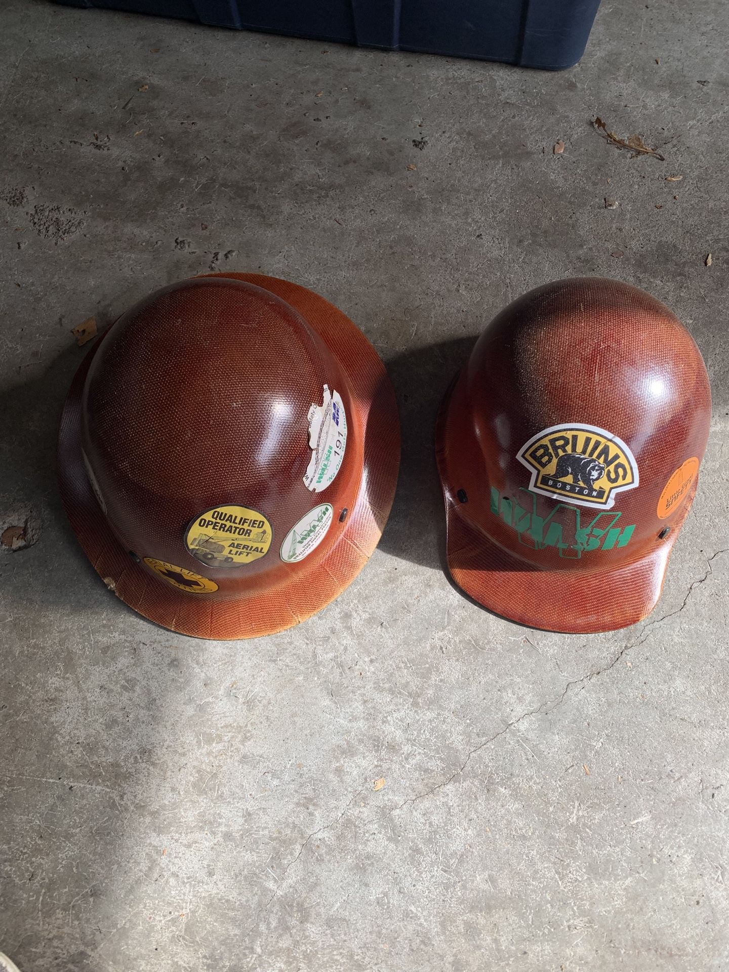 2 Fiberglass MSA Skullgard Work Hard Hats
