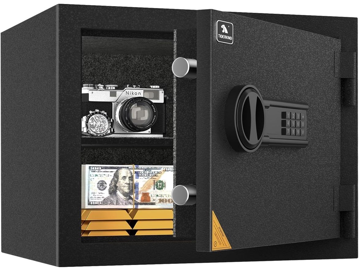 1.2 Cu.ft Personal Fireproof Safe Box for Home and Office Digital Keypad Key Black Protects Documents Money Jewelry and Valuables