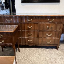 Antique Solid Wood Dresser And 2 Side tables