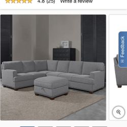 Thomasville Emilee Fabric Sectional with Storage Ottoman