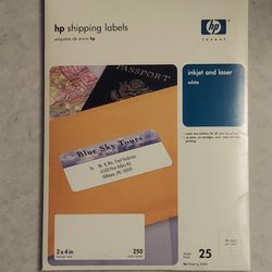 BRAND NEW HP SHIPPING LABLES 250ct 2"x4" WHITE SELF STICK LABLES PRINT WITH INKJET OR LAZER