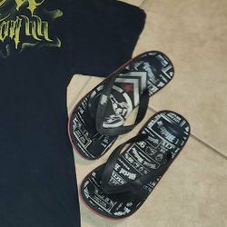 MEN'S METAL MULISHA BLACK WHITE METAL MULISHA FLIP FLOP SANDALS