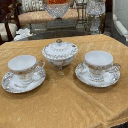 Beautiful Collectable Vintage Norcrest 50th. Anniversary Teacup Saucer & Lefton Gold Trim 6 Pieces🌷
