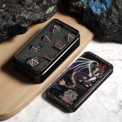 Silver Bloodstained Metal Dice Set Halloween Die w/ Metal Case Dungeon Dragons