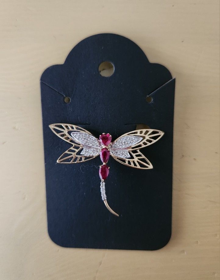 Art Deco 10K Gemstone Dragonfly Pin