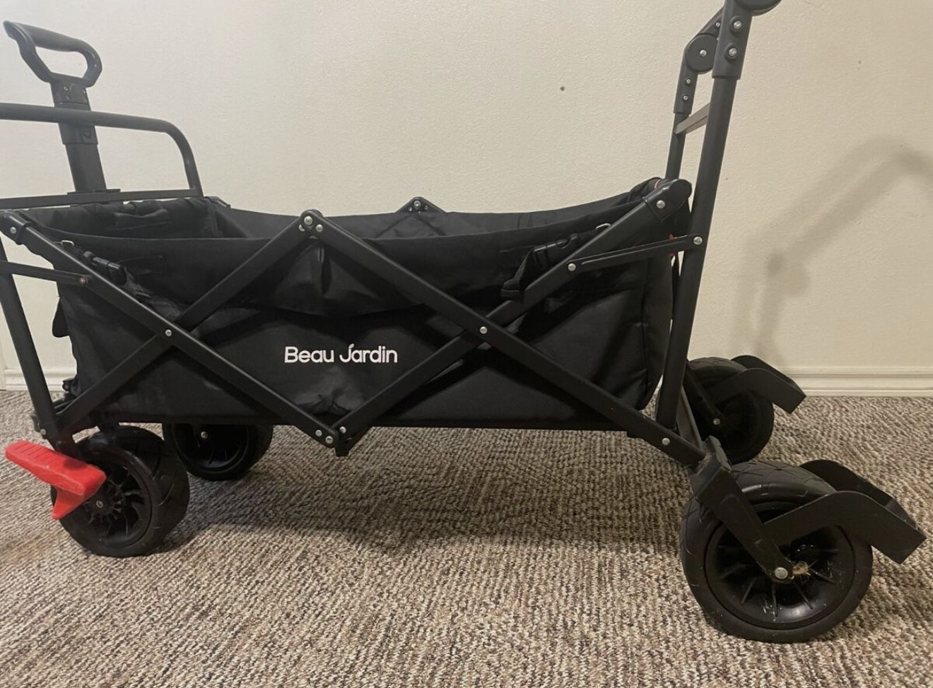 BEAU JARDIN - Folding Beach Wagon with Double Brake, Black