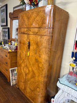 Vintage Art Deco Burl Wood Armoire