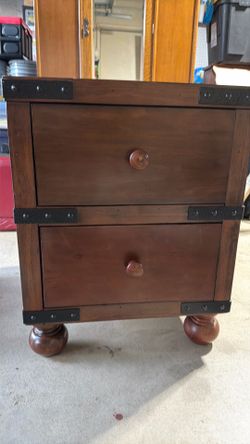Wood 2-Drawer Nightstand with Metal Corner Hardware