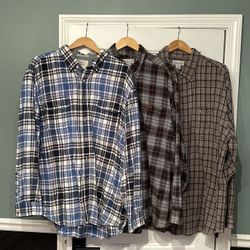 3 Flannel Long sleeve Shirts (2Carhartt,1 Nautica)