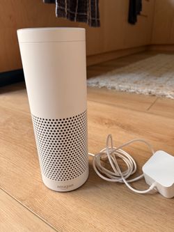 Amazon Echo in the sandstone/white fabric-and-shell finish