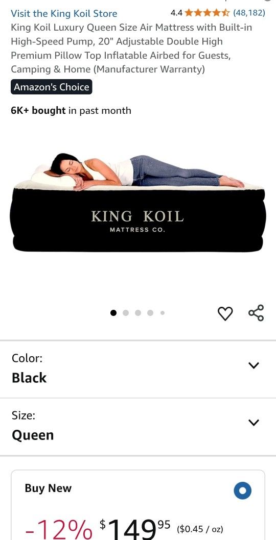 King Koil Luxury Queen Size Air Mattress with Built-in High-Speed Pump, 20" Adjustable Double High Premium Pillow Top Inflatable Airbed for Guests, Ca