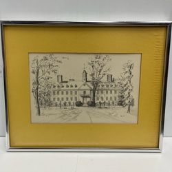 Framed 1972 Williamsburg Virginia The Wren Building Fout Art Drawing