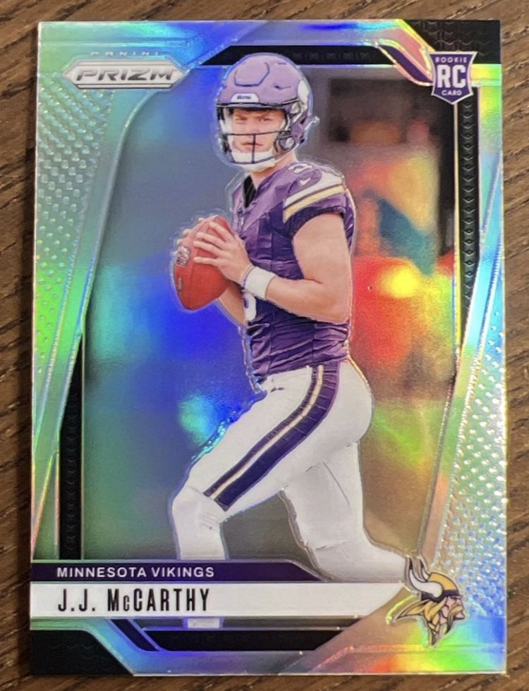 21 card lot including 2024 Prizm J.J. McCarthy Orange Lazer & Silver Rookie Cards #400 also Pink Optic Rated Rookie #235 , Optic First Year Fresh rook
