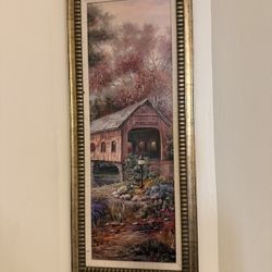 Long framed painting bridge landscape