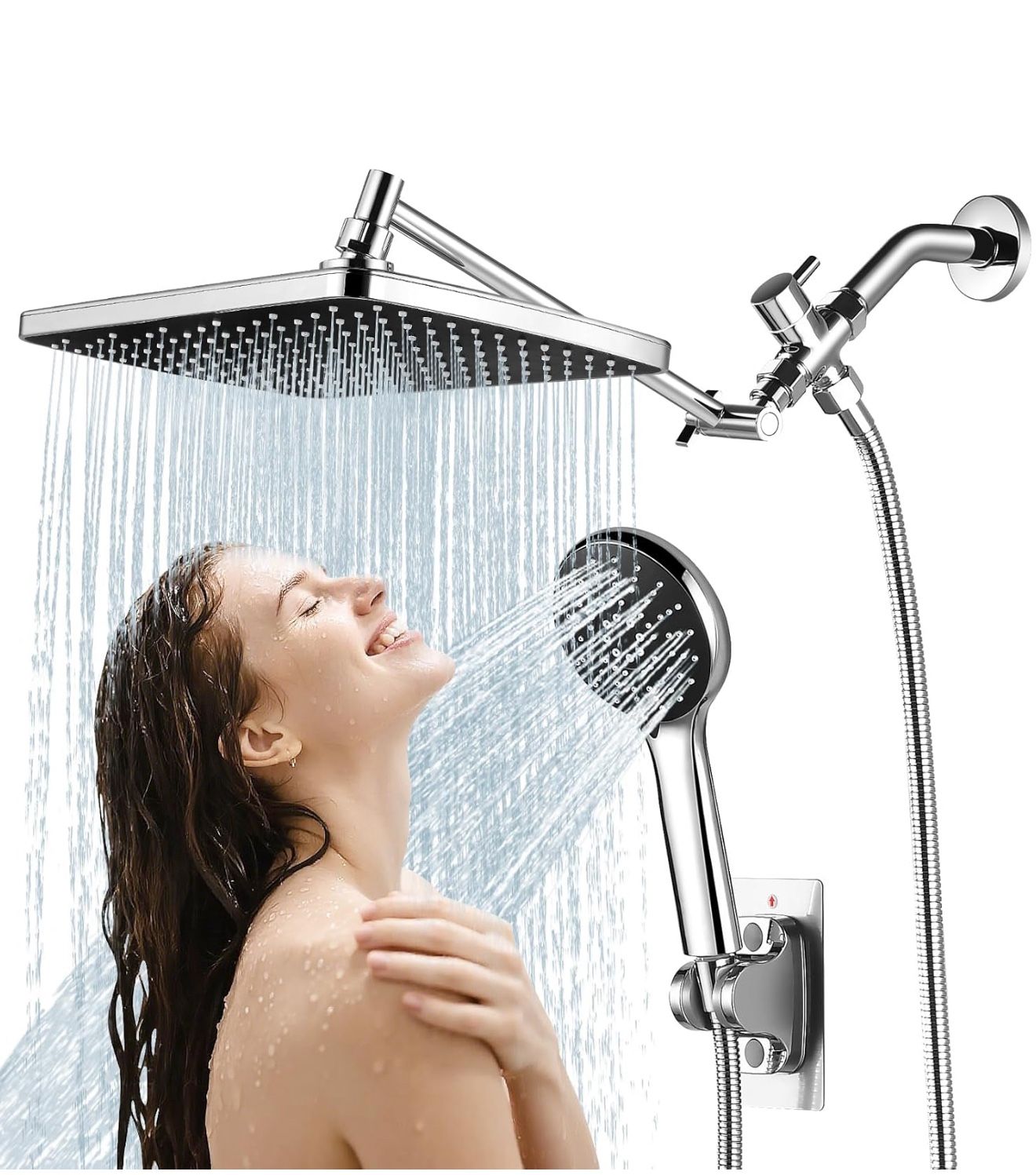 Shower Head with Handheld Combo,11.8 Inch Large Rectangular Rain Shower Head with 5 Modes Handheld Spray Combo,Adjustable Double Shower Heads with Hol