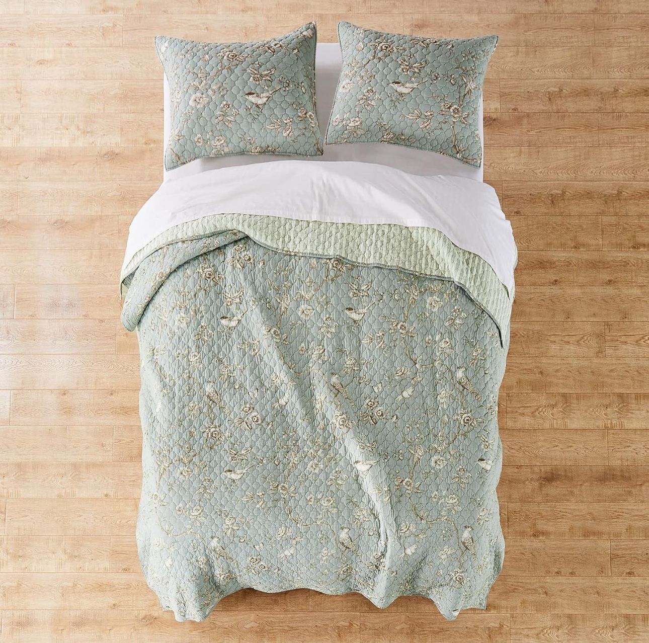 Brand New King Quilt Set w/ Two King Pillow Shams - Teal, Brown, Cream - Reversible