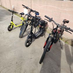 If You Broke. I have yellow Scooter 18mph $190! The Blue Bike 35mph $330! The red is 28mph $330!  The black one scooter is new $500!? Trade are welcom