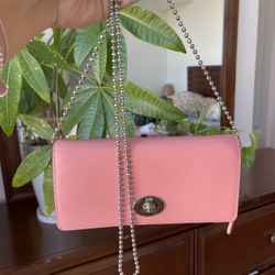 Coach Wallet On Chain Pink Leather New
