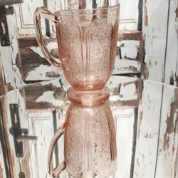 Vintage Jeanette Cherry Blossom Depression Glass Footed Pitcher 