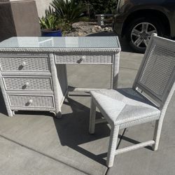 Boho Chic Wicker Rattan Glass Top Writing Desk by Henry Link $795