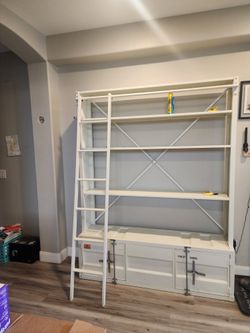 Used-Like New White Shelving Unit with Ladder - 43rd Ave & Baseline (Pickup Only)
