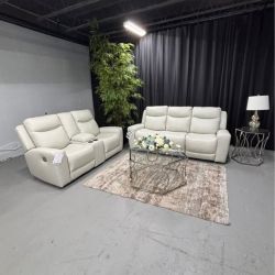 BRAND NEW! White Leather Reclining Sofa/Loveseat from Ashley Furniture. DELIVERY AVAILABLE!
