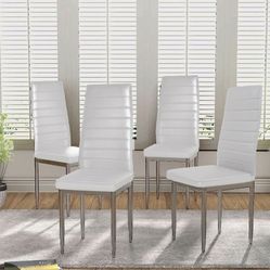 4 MODERN COMFORTABLE  WHITE DINNING CHAIRS BRAND NEW / METAL LEGS 