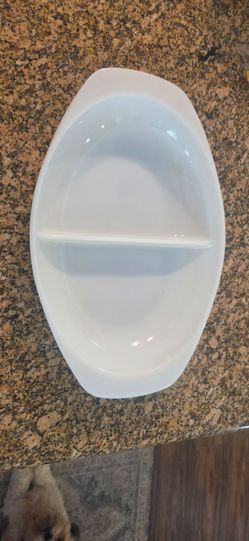 vintage 1960's Pyrex 1063 white milk glass divided serving dish.