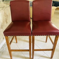 2) red leather bar stools