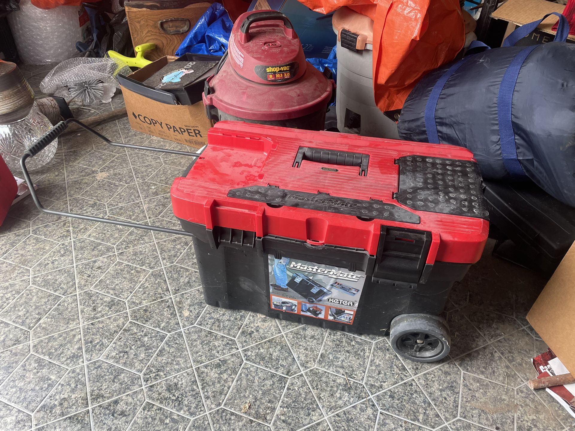Mastermate by Keter Tool Box on Wheels. Hard Plastic. 27 x 14 x 16 inch.