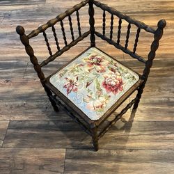 Antique Turned Corner Chair w/Floral Seat