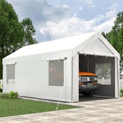 EROMMY Carport, 10' x 20' Heavy Duty Carport with Roll-up Windows，Portable Garage with Removable Sidewalls, Car Canopy with All-Season Tarp for Truck,