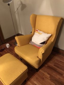 STRANDMON Armchair and ottoman, Skiftebo yellow - IKEA