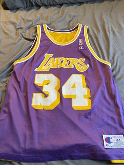 Vintage Champion reversible screen-printed Lakers jersey #34 Shaq O'Neal - Size 44 Used. PLEASE READ.