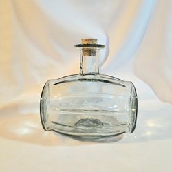 Glass Rum Barrel With Cork Stopper 6.5" Wide 7" Tall Excellent Vintage Condition No Chips Or Cracks The product is a vintage glass rum barrel with a c