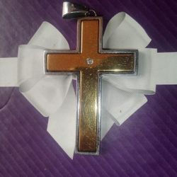 Gold Cross Pendant With Diamond Center Piece 