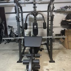 Vesta Fitness Smith Machine 2001 w/Bench Attachment | 230lb Bumpers Weights | 7ft Olympic Bar | Fitness | Gym Equipment | FREE DELIVERY 🚚 