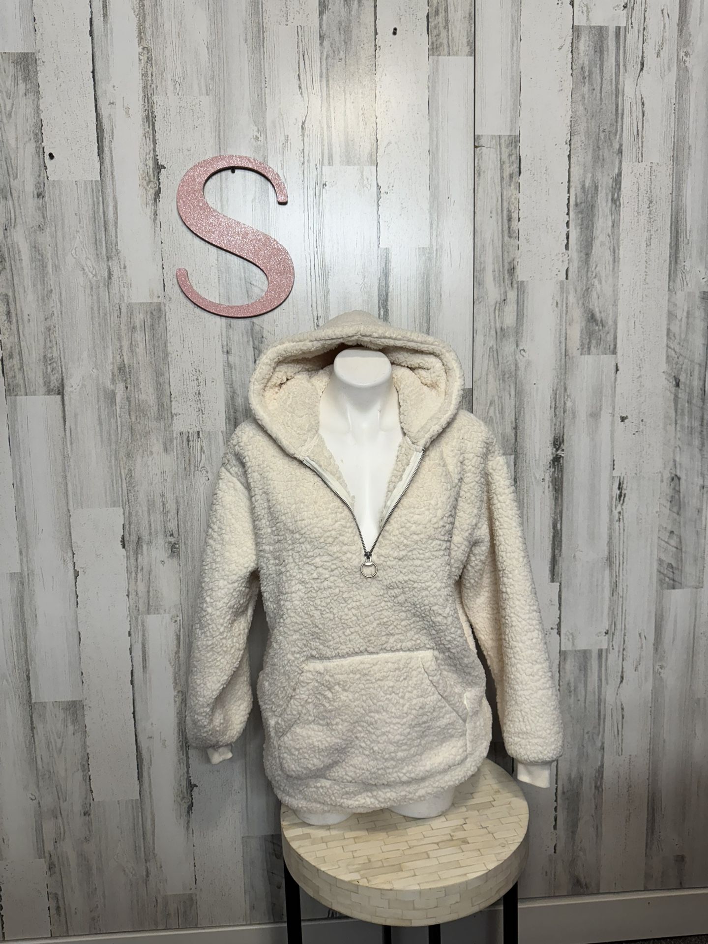 Hollister Abercrombie Soft Sherpa Pile Fleece Jacket Pullover White Women Small