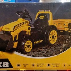 Best Ride On Cars Tonka 6V Construction Tractor Ride-On with Trailer and Working Loader for Kids
