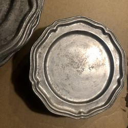 Vintage Pewter Plate Set