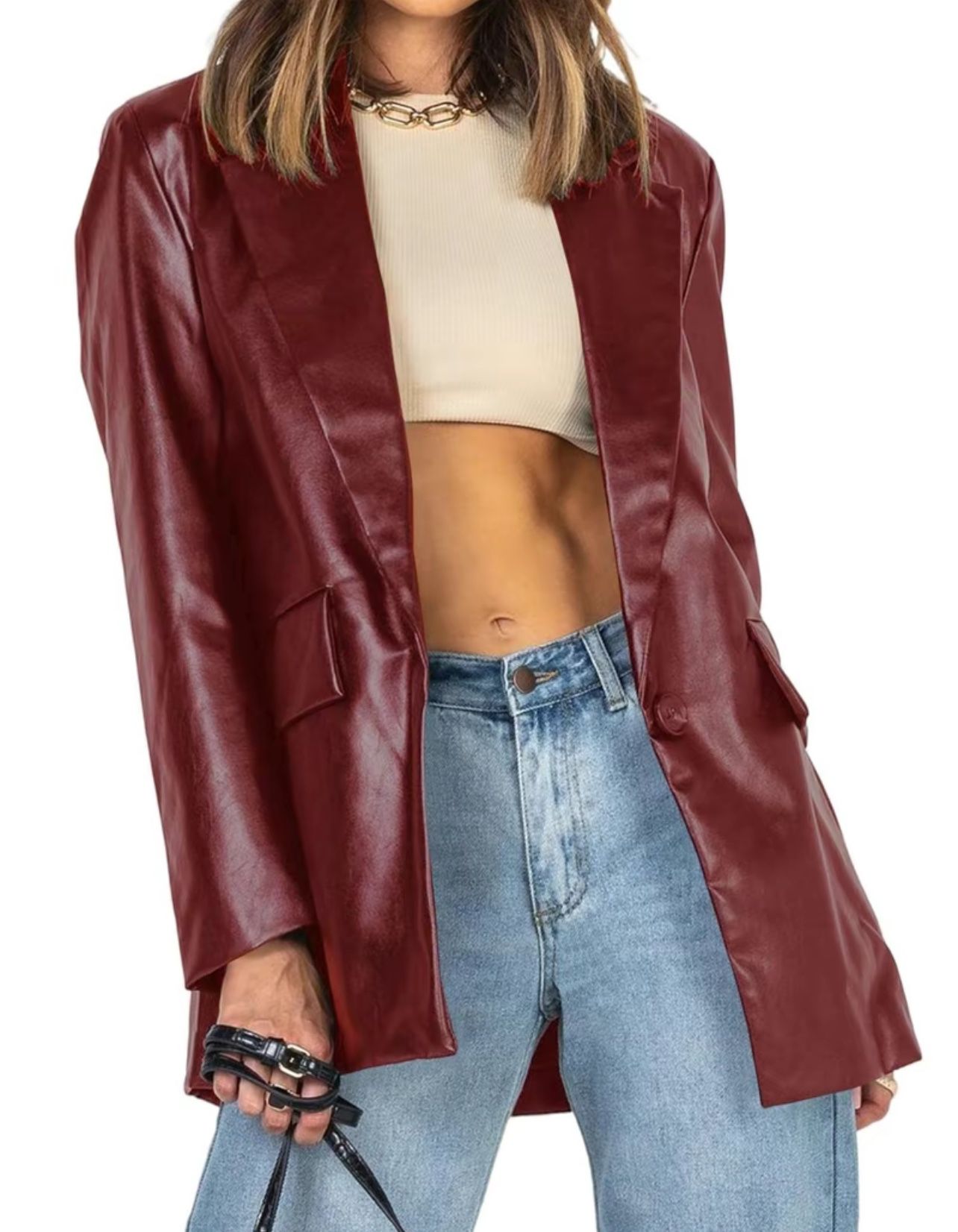 Fake Leather Jacket Red