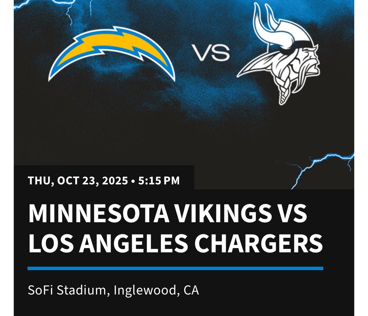 VIKINGS VS CHARGERS - 6th Row: Club Level Seats