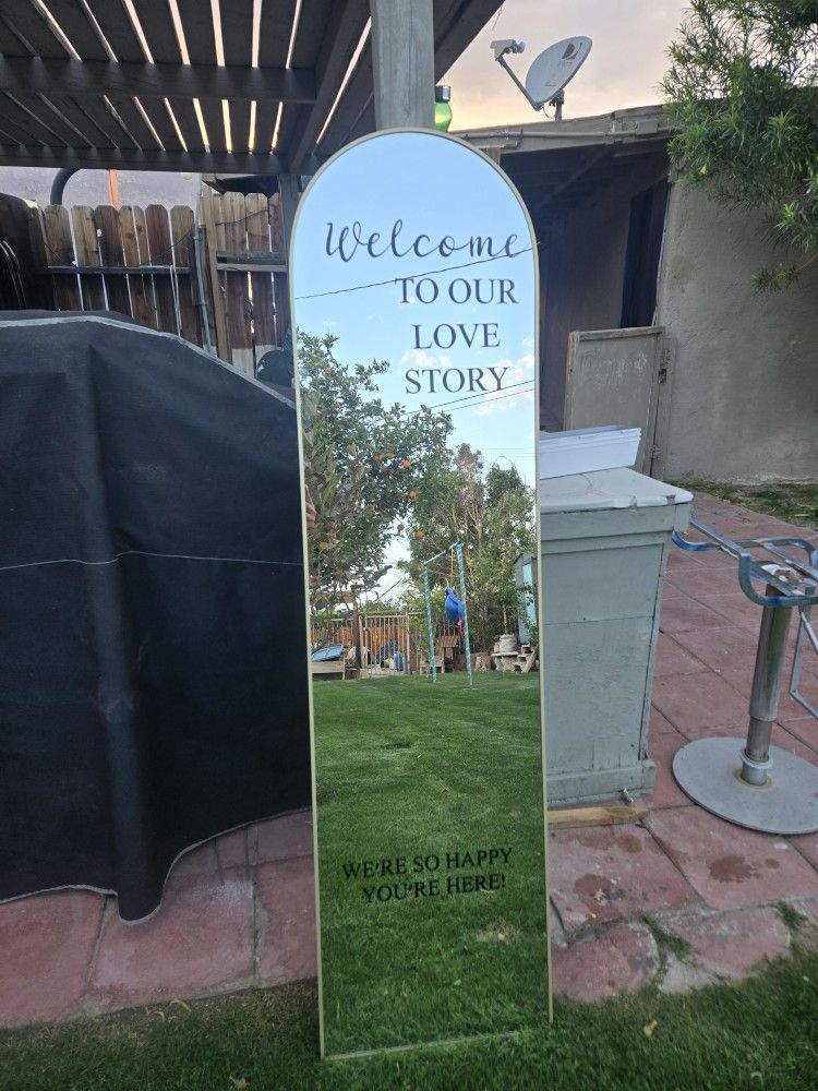 Welcome Standing Mirror , Gold Mirror , Wedding Mirror