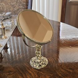 Matson Rose Floral Filigree Vanity Mirror Hollywood Recency Vintage Ornate Victorian / MCM / Antique / Makeup Mirror / Roses / Collectible / Gilt 