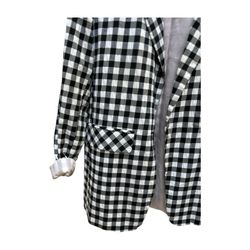 Topshop Women Jacket Size 40 Black/White Coat Plaid Pockets Collared